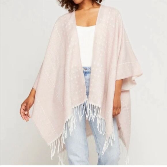 Gentle Fawn M/L Pink Ultra Soft Hermosa Kimono Shawl Wrap Fringe Poncho Scarf - Picture 1 of 8